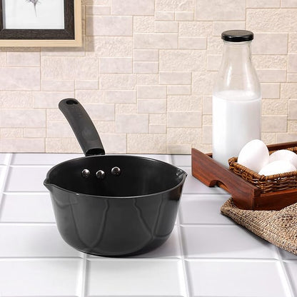 Vinod Black Pearl Hard Anodised American Non Stick Saucepan - 1 litre, 14cm | 3.25mm Thickness | Metal Spoon Friendly | Easy to Pour