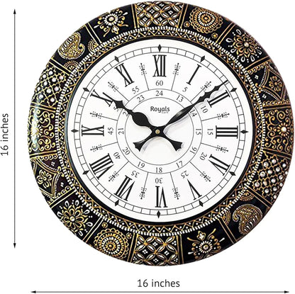 RoyalsCart Floral Designer Painting Wooden Antique Analog Wall Clock Clock Size - 40 cm x 40 cm [KTWC281D] Designer Painting