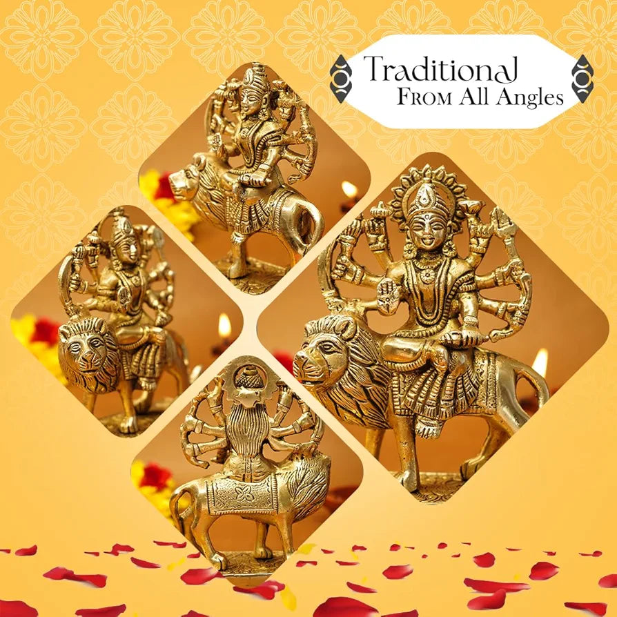 Ekhasa Pure Brass Durga Maa Idol Sherawali MATA Murti Durga Maa - Large