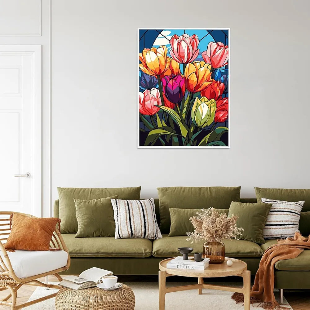 TREXEE Flower DIY Paint by Numbers Kit for Adults & Kids - Oil Paint by Numbers for Adults Beginner, Tulip Flowers Acrylic Paint by Numbers for Gift Home Wall Decor PNB 