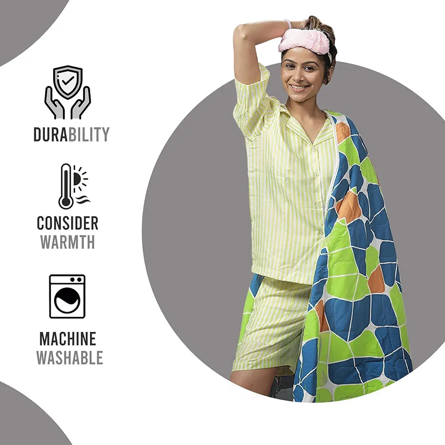 Divine Casa Microfiber 150 GSM Reversible Double Bed Comforter Ultra Soft & Lightweight Blanket Colour Acid Lime