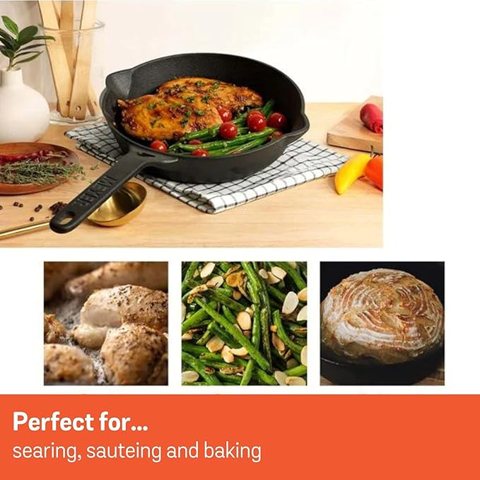 Meyer Pre-Seasoned Cast Iron Frypan Cast Iron Skillet |Induction Frying Pan 22cm Black