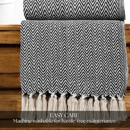 Homadorn All Season Cotton Weaved Throw Blanket Colour Black