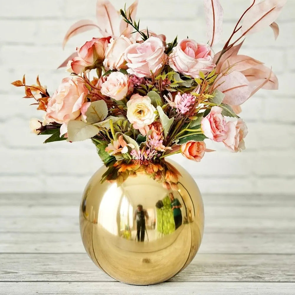 Behoma Metal Ball Round Flower Vase for Home Decor Gold Medium Flowers not Included