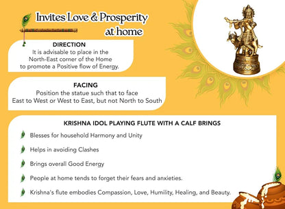 Ekhasa Pure Brass Lord Krishna Idol with Flute Shree Lord Krishna Statue Golden