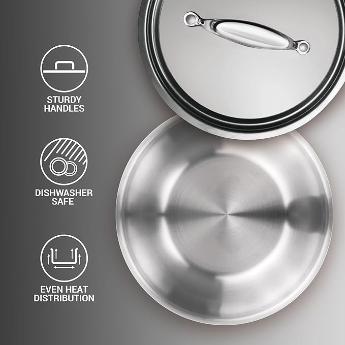 Milton Pro Cook Triply Stainless Steel Tasla With Lid, 22 Cm / 2.2 Litre - 1146 gms