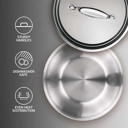 Milton Pro Cook Triply Stainless Steel Tasla With Lid, 22 Cm / 2.2 Litre - 1146 gms