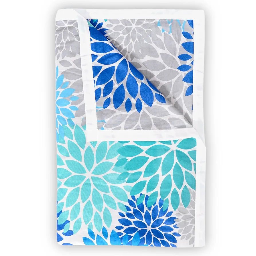 Divine Casa Floret 100% Cotton Double Dohar 120 GSM Soft & Lightweight Throw Blanket Colour Blue Aqua