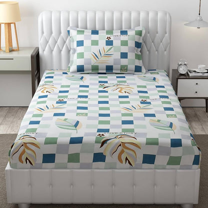 Fresh From Loom Microfiber Single Bedsheet for Single Bed Wrinkle Free Floral Design Bed Spread 1 Pillow Covers 144 TC Light Green White