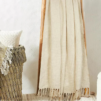 Homadorn Waffle 100% Cotton Throw Blanket Colour Off White
