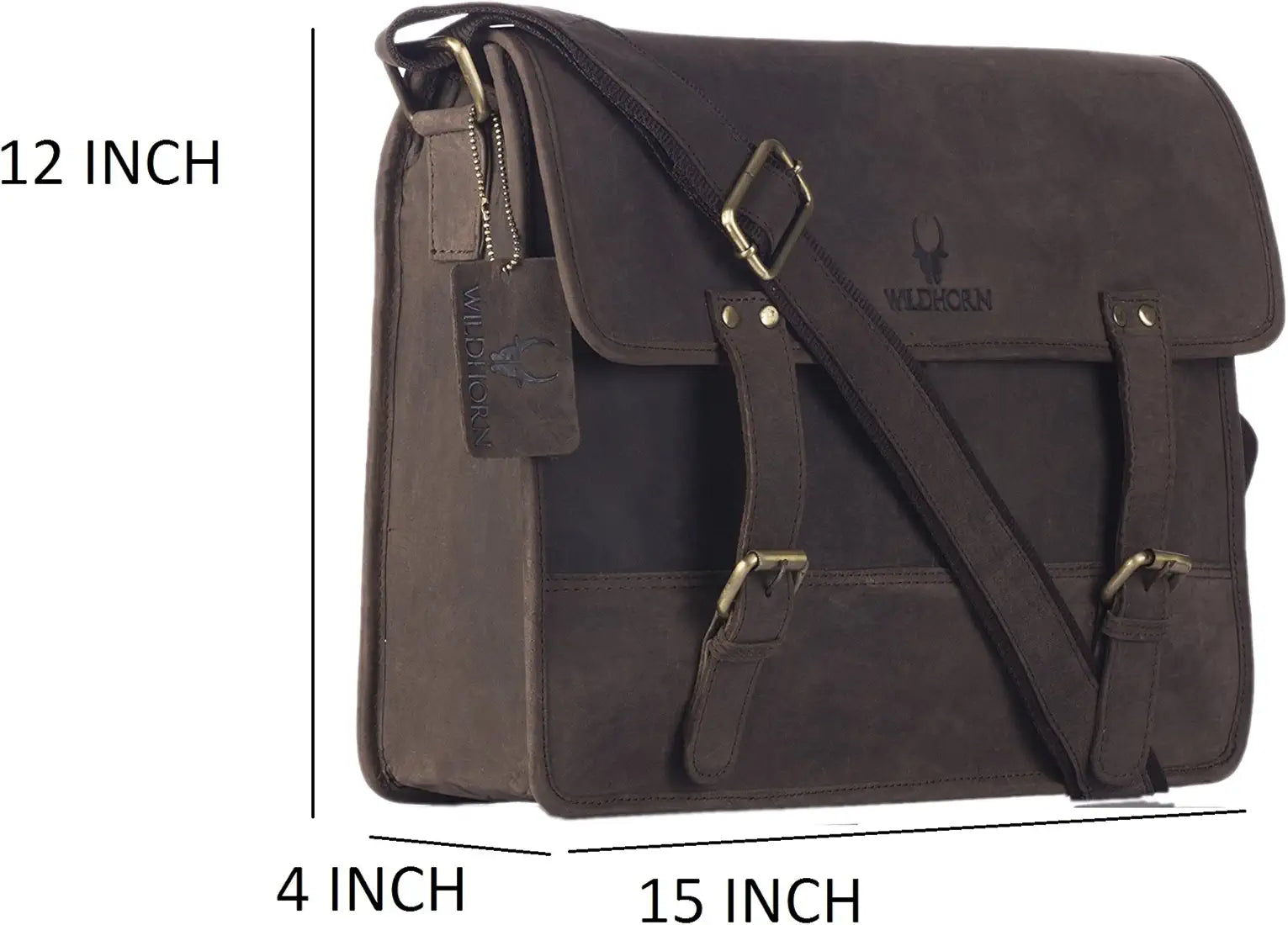 WildHorn Classic Leather Messenger Bag for Men I Multiple Pockets I Adjustable Strap I DIMENSION : L-15 inch W-4 inch H-12 inch