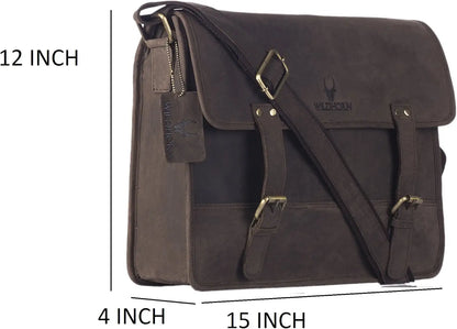 WildHorn Classic Leather Messenger Bag for Men I Multiple Pockets I Adjustable Strap I DIMENSION : L-15 inch W-4 inch H-12 inch