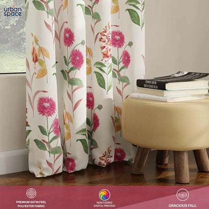 Urban Space Digital Printed Blackout Curtains for Door Bedroom Room Darkening Blackout Kids Decorative Curtains 1 Piece Curtain Cone Flower Pink