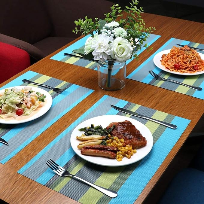 Pepplo Placemats Set of 6 for Dining Table Heat Resistant Washable Place Mats Bluegreen PLC09C6