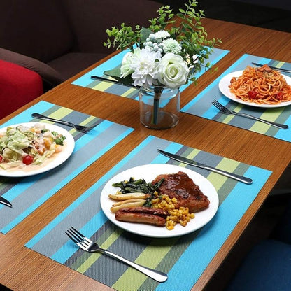 Pepplo Placemats Set of 6 for Dining Table Heat Resistant Washable Place Mats Bluegreen PLC09C6