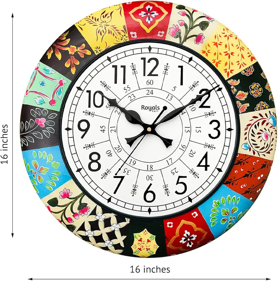 RoyalsCart Handcrafted Decorative Wall Clock with Morden Painting Multicolour Wooden Clock [KTWC186N] Multicolour Elegant Painting