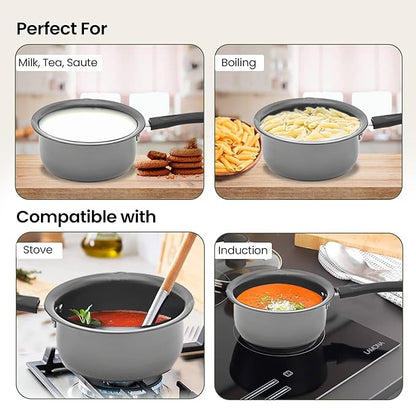 Savya Home Hard Anodized Aluminum Sauce Pan with Stainless Steel Lid Set 2.3 L