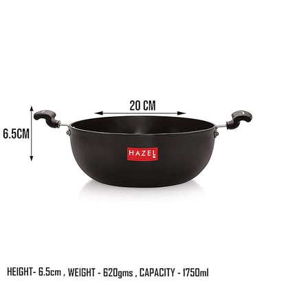 Hazel 3 mm Hard Anodised Kadai Deep Aluminium Anodized Frying Kadhai with Induction