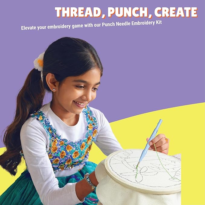 Kalakaram Punch Needle Kit | Starters Punch Needle Diy Embroidery Kit With Printed Designs and All Tools | Diy Art and Craft Kit for Kids