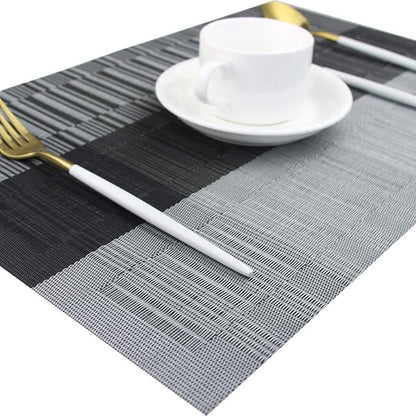 Leeonz PVC Vinyl Heat Resistant Placemats Set of 8 Dining Table Mats Grey-Black PLC01-C