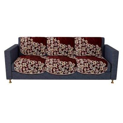Kuber Industries Sofa Cover Set Flower Sofa Cover Velvet 5 Seater Couch Cover Maroon