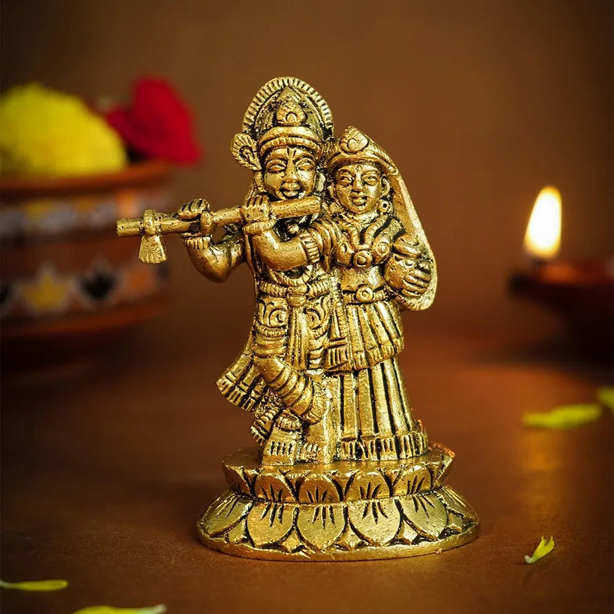 Ekhasa Pure Brass Radha Krishna Murti In Luxury Red Velvet Gift Box God Idols