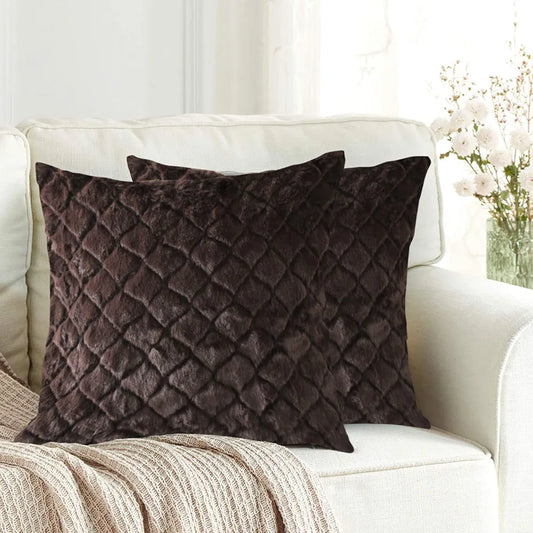 Luxe Home Cushion Cover Marino Fur Sold Design Ultra Soft for Home Decor Set of 2 Colour Cocoa