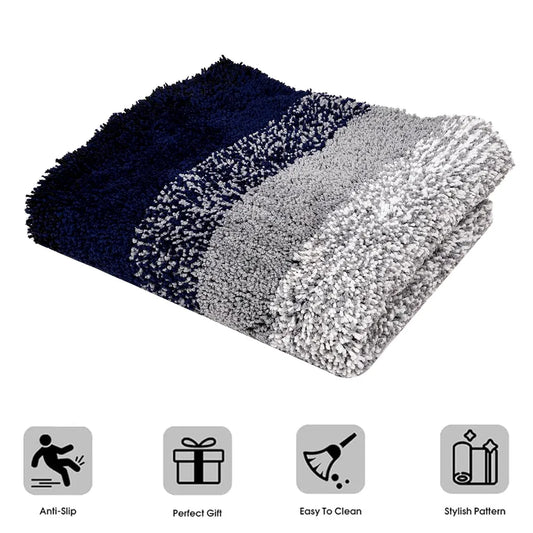 Kuber Industries Shaggy Carpet for Living Room Fluffy Rug for Bedroom Blue Patta Gray
