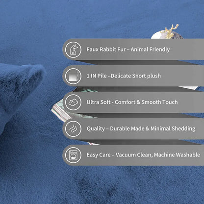 Luxe Home International Ruffle Bath Mat Rabbit Fur 1000 GSM Bathroom Door Rectangular Foot Mats 45X75 CmColour Blue