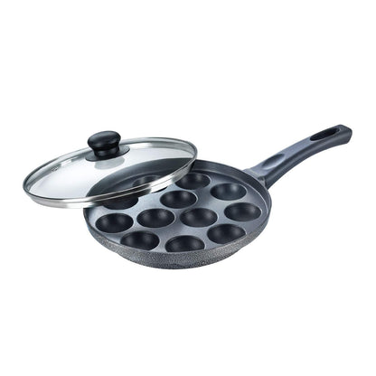Prestige Aluminium Omega Select Plus Non Stick Paniyarakkal with Lid (24 cm, Black)