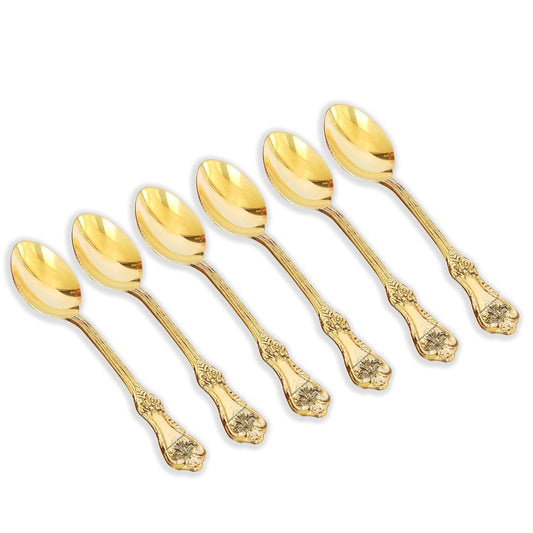 Indian Art Villa Brass Designer Spoon Tableware Home Hotel Length 6.5 Inch (Pack of 6)