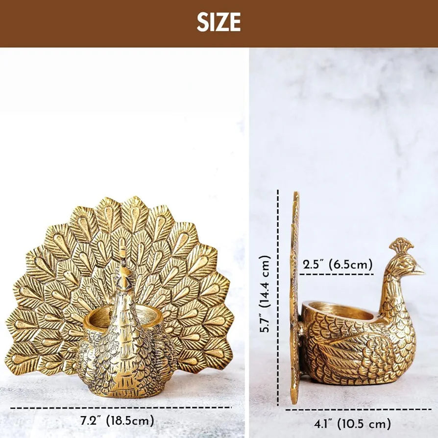 Behoma Metal Dancing Peacock Figurine for Good Luck and Love | Candle Holder for Home Dcor Tabletop Living | Showpiece for Valentine's Day, Birthday , Gold