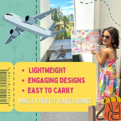 Pepplay Reusable Coloring Placemats Sheet with 8 Erasable Marker Pens Art Kit for Kids Vehicle Series
