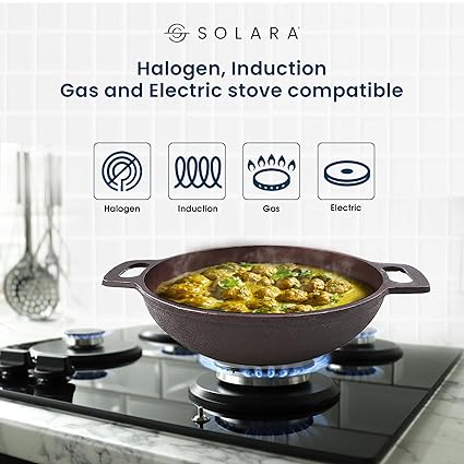 Solara Pre Seasoned Cast Iron Kadhai 8 Inch 20 Cm Ready to Use Deep Frying Kadhai