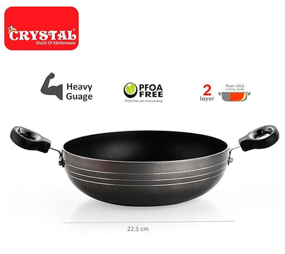 Crystal Classic Series Non-Stick Kadai with Steel Lid Thickness