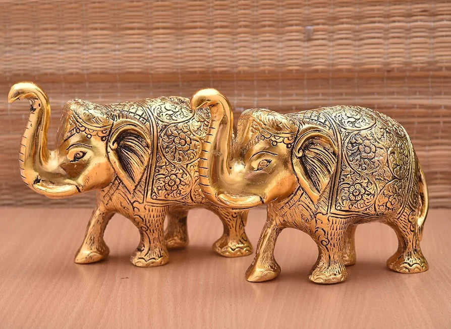 Chhariya Crafts Metal Elephant Pair of 2 for Gift Home and Office Table Decorative Showpiece