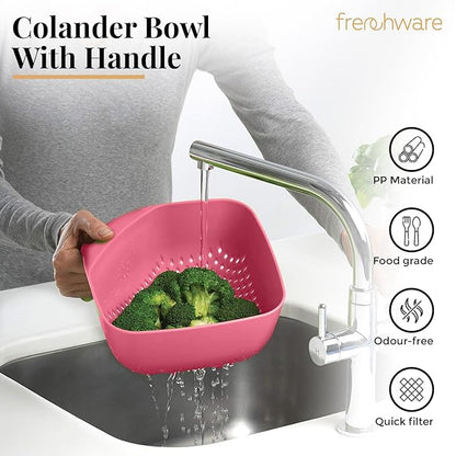 Frenchware 1 Unit Plastic Colander With Handles, Premium-grade Plastic, 100% Food Safe | Dishwasher Safe | Peach Colour