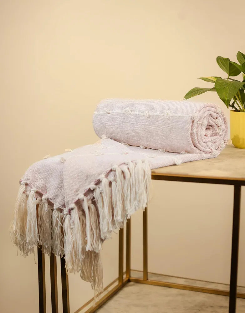 Sajavat Home Hand-Knitted Pure Cotton 3 Seater Sofa Throw Colour Summer Pink