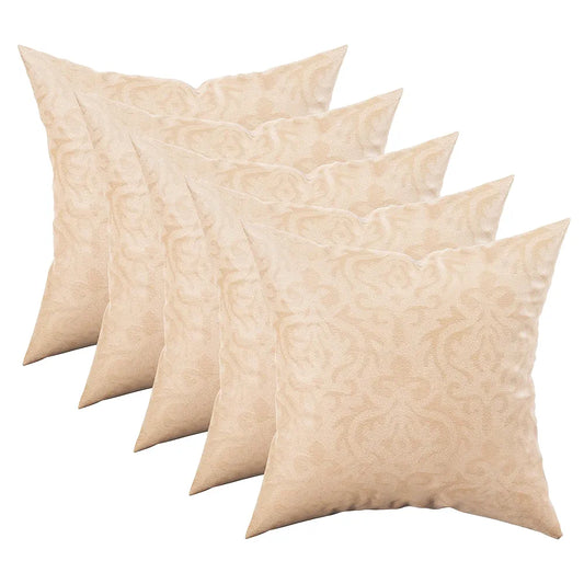Kuber Industries Set of 5 Washable & Removable Velvet Sofa Pillow Covers with Zip Floral Design Beige