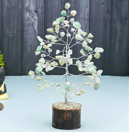 Crocon Green Jade Crystal Bonsai Tree Silver Wire