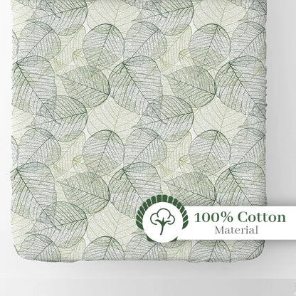 Divine Casa 144 TC Cotton Fitted Bedsheet for King Size Bed Floral Green Print 100% Cotton Elastic Fit with 2 Pillow Covers Colour Garden Green