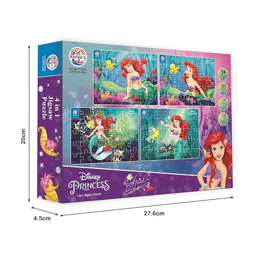 Ratna's 4 in 1 Disney Jigsaw Puzzle 140 Pieces for Kids | 4 Jigsaw Puzzles 35 Pieces Each | Mermaid Ariel