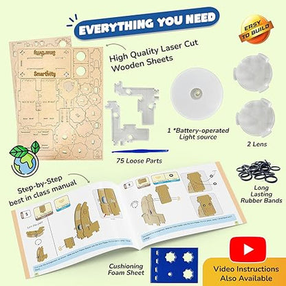 Smartivity Microscope 100x Zoom Toy for Kids Age Birthday Gifts Stem Wooden Construction Game
