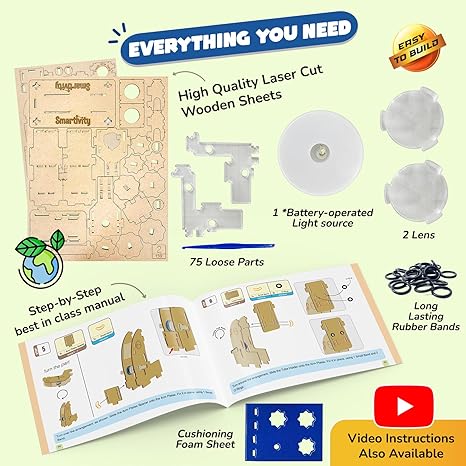 Smartivity Microscope 100x Zoom Toy for Kids Age Birthday Gifts Stem Wooden Construction Game