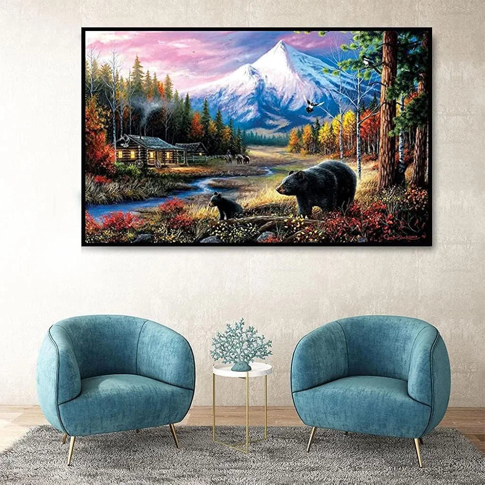 TREXEE 5D Diamond Painting, Large Size Black Bear Diamond Painting for Adults, DIY Full Drill Crystal Rhinestone, Art Diamond Painting for Home Wall Decor 