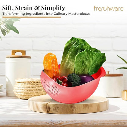 Frenchware 1 Unit Plastic Colander Bowl, Premium-grade Plastic, 100% Food Safe | Dishwasher Safe | Red Colour