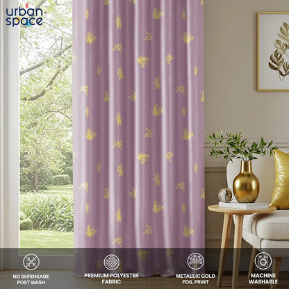 Urban Space Blackout Curtains for Living Room Gold Foil Printed Luxurious Blackout Decorative Door Curtain 1 Piece Crackle lilac Colour