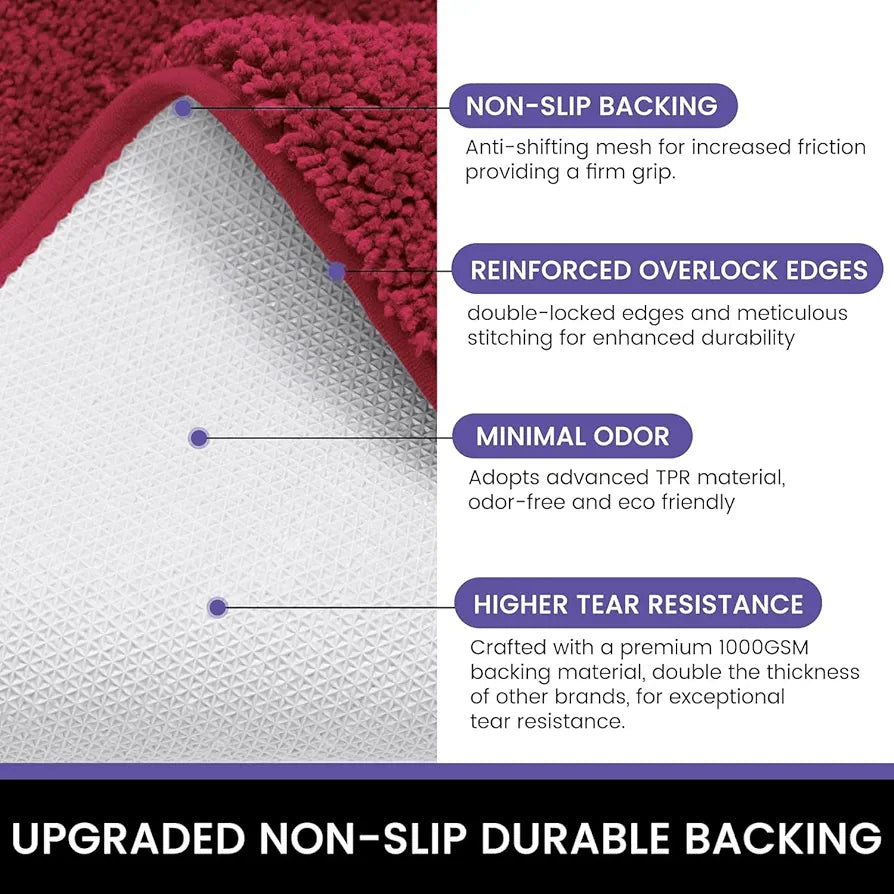 Luxe Home International Microfibre Rectangular Bath Mat Super Soft Anti Skid Newman Mats For Bathroom Colour Maroon
