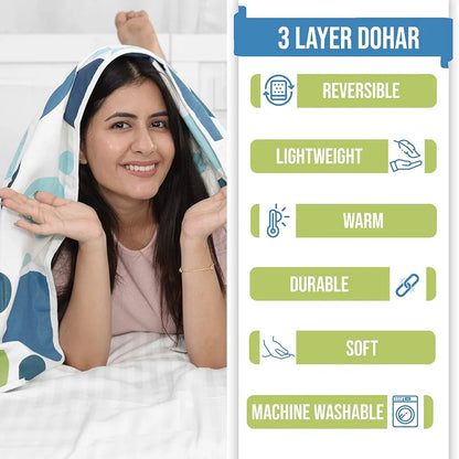 Divine Casa 120 GSM Cotton Printed Soft Lightweight Winter Dohar AC Blanket for Single Bed Size TC - 120 Colour Blue Grotta