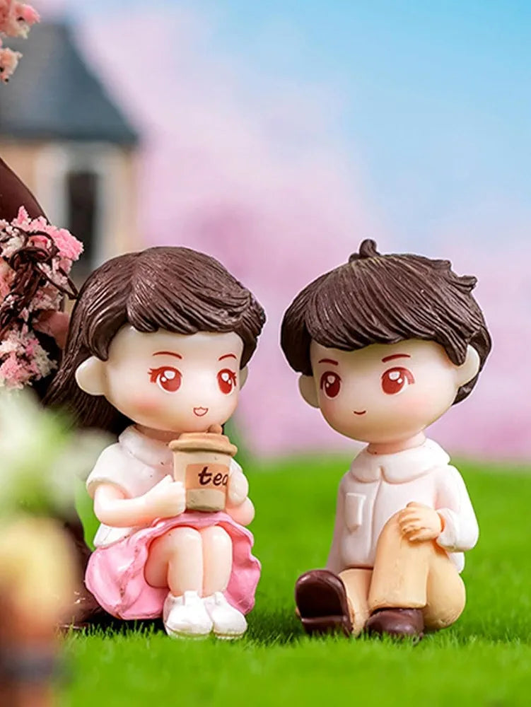 Satyam Kraft 1 Set  Miniature Couple Figurines with Bench Cute Tea Time Resin Dolls